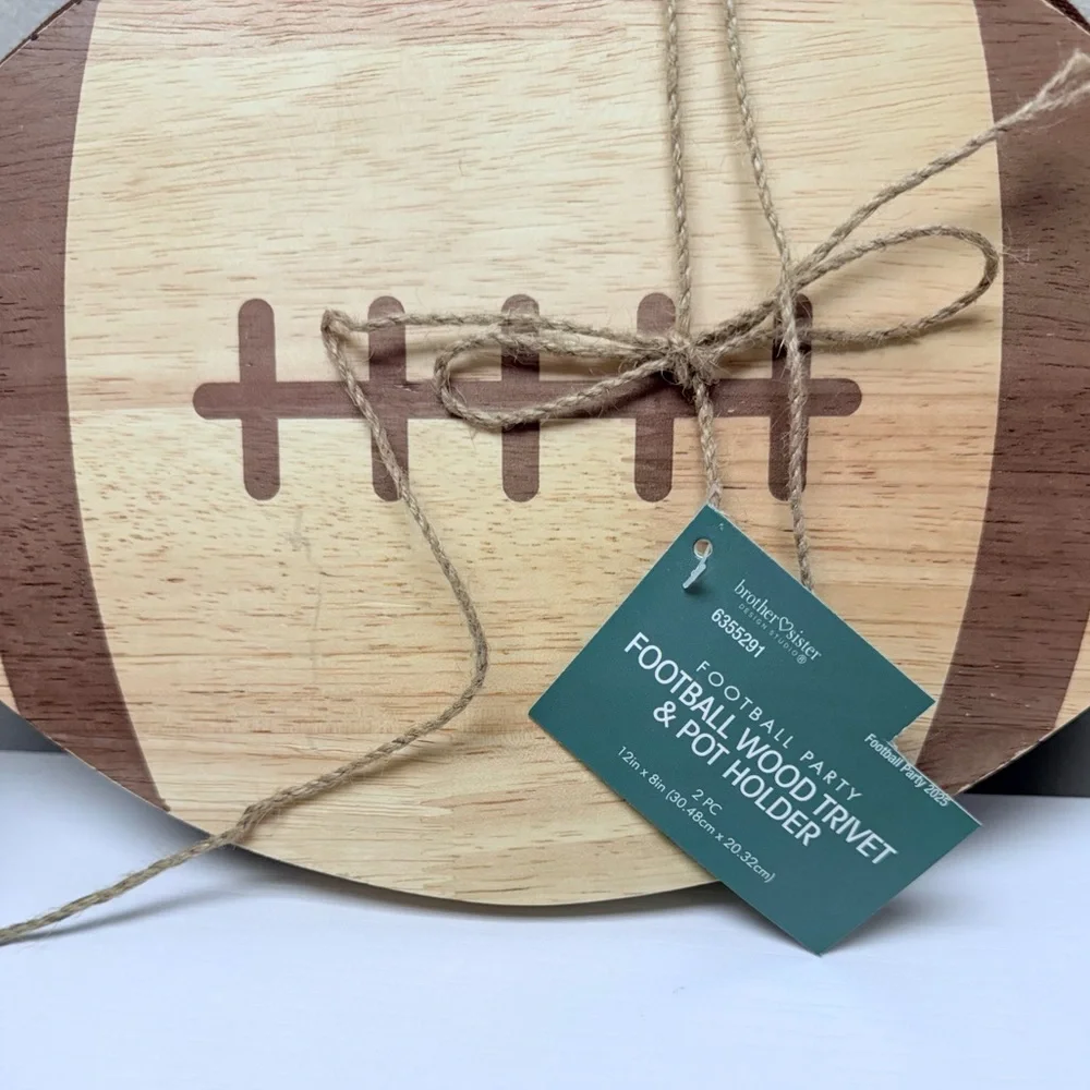 New! Football Pot Holder and Wood Trivet Set for Tailgate or Super Bowl Party